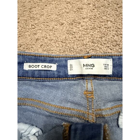 MNG Mango Boot Crop Cropped Fringe Jeans Stretch Blue Size 6 Womens Denim Pants - Picture 4 of 11